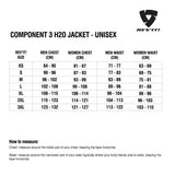 Size chart for REVIT Component 3 Unisex Jacket