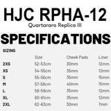 RPHA12 Quartararo Rep III size chart