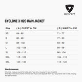 Size chart for REVIT Cyclone 3 H2O Rain Jacket