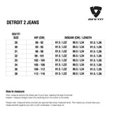 Size chart for REVIT Detroit 2 TF Jeans - Mens