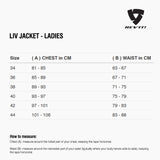 Size chart for REVIT Liv Jacket - Ladies
