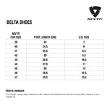 Size chart for REVIT Delta Shoes