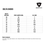 Size chart for REVIT Delta Shoes