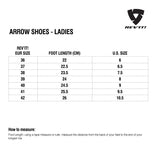 Size chart for REVIT Arrow Ladies Shoes
