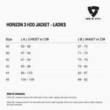Size chart for REVIT Horizon 3 H2O Jacket - Ladies