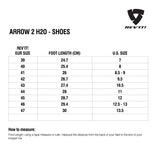 Size chart for REVIT Arrow 2 H2O Shoes