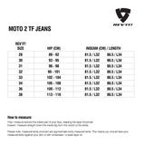 Size chart for REVIT Moto 2 TF Jeans - Mens
