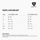 Size chart for REVIT Pacific 4 H2O Rainsuit