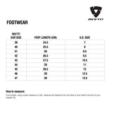 Size chart for REVIT Footwear