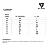 Size chart for REVIT Footwear