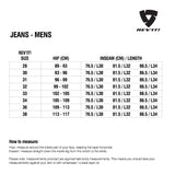 Size chart for REVIT Jeans - Mens