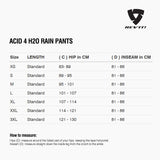 Size chart for REVIT Acid 4 H2O Rain Pants