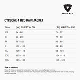 Size chart for REVIT Cyclone 4 H2O Rain Jacket
